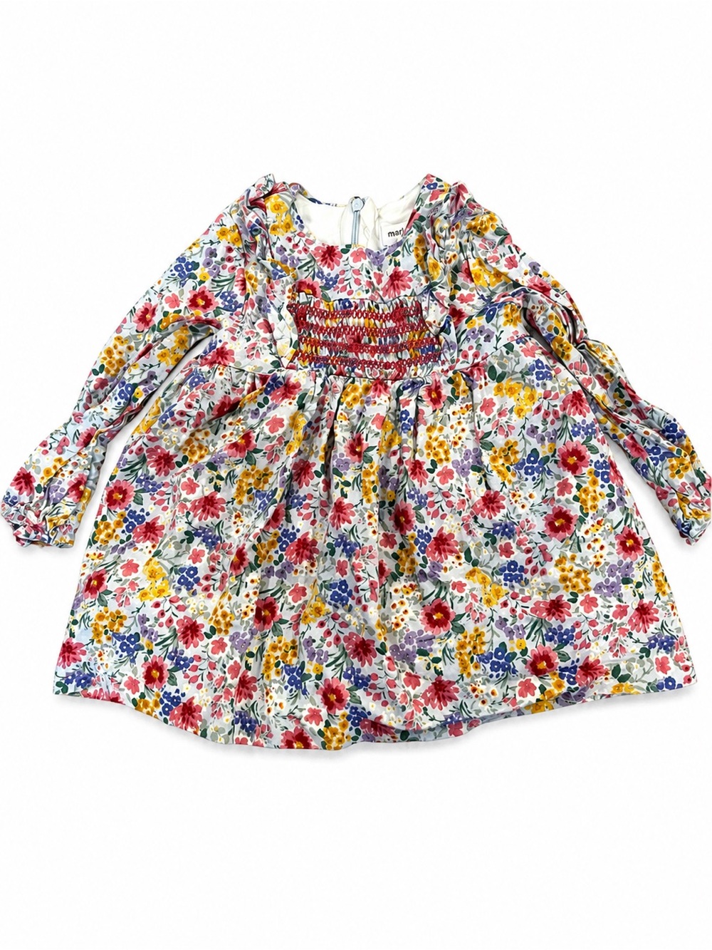 Mayoral Multicolor Floral Smocked Bodice Long-Sleeve Dress